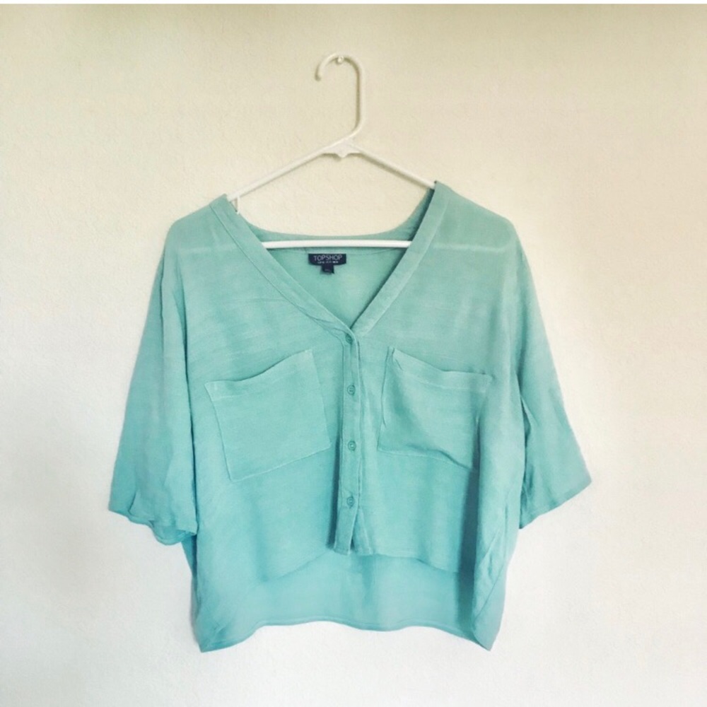 Topshop Mint Button Up Crop Top